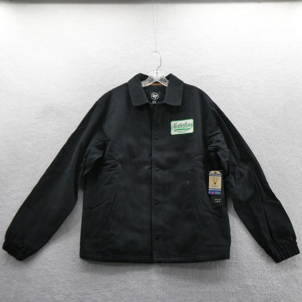 47 Brand Jacket Mens Medium Minnesota North Stars Black Canvas Snap Front NHL